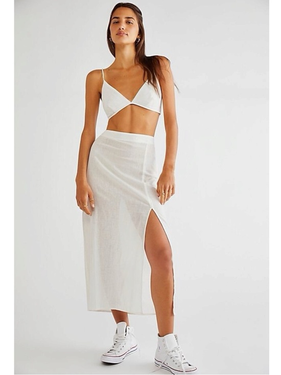 Free People Dresses & Skirts - Free People Ethereal Dainty Sheer Linen Midi Skirt White Large NWT Beach Summer